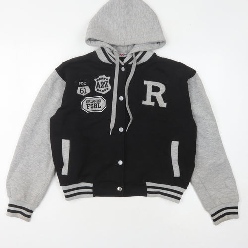 A2Z 4-Kids Boys Varsity Jacket, Black/Grey, 13 Years, Hooded