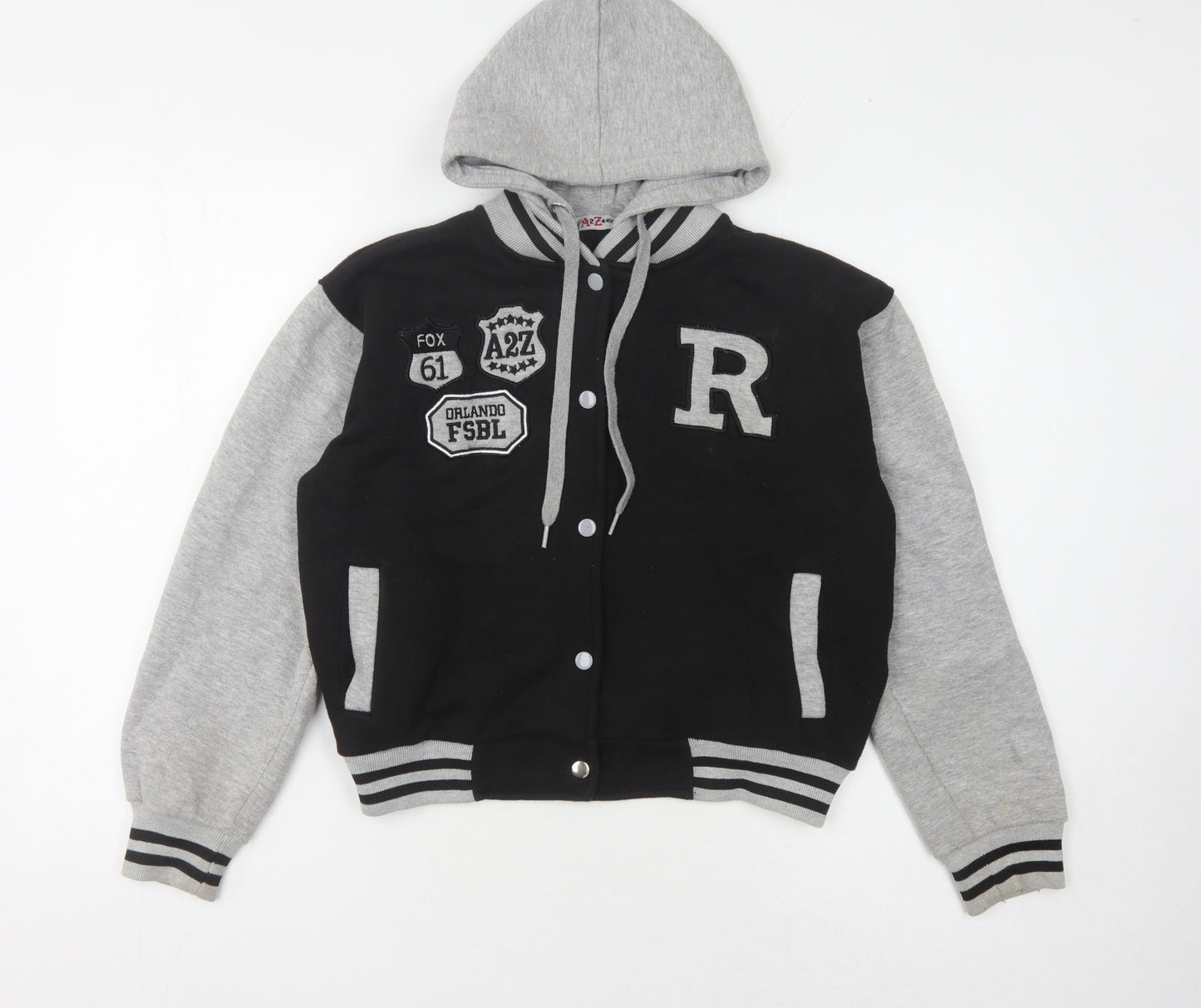 A2Z 4-Kids Boys Varsity Jacket, Black/Grey, 13 Years, Hooded