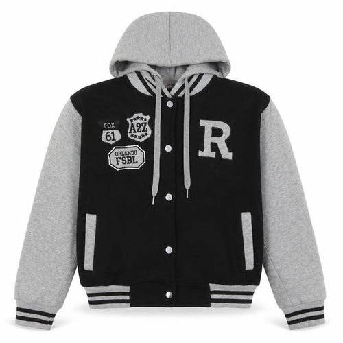 A2Z 4-Kids Boys Varsity Jacket, Black/Grey, 13 Years, Hooded