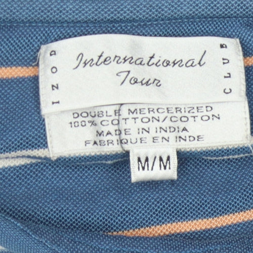 Izod Men's Blue Striped Polo Shirt M Short Sleeve
