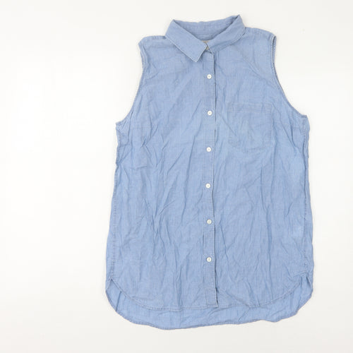 Gap Women Blue Sleeveless Chambray Button-Up Shirt M