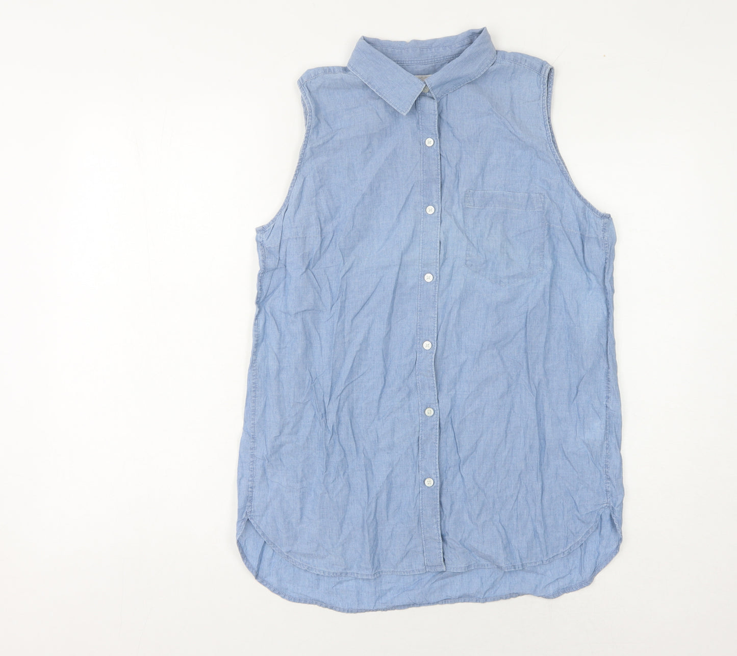 Gap Women Blue Sleeveless Chambray Button-Up Shirt M