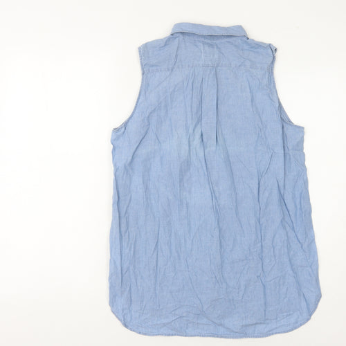 Gap Women Blue Sleeveless Chambray Button-Up Shirt M