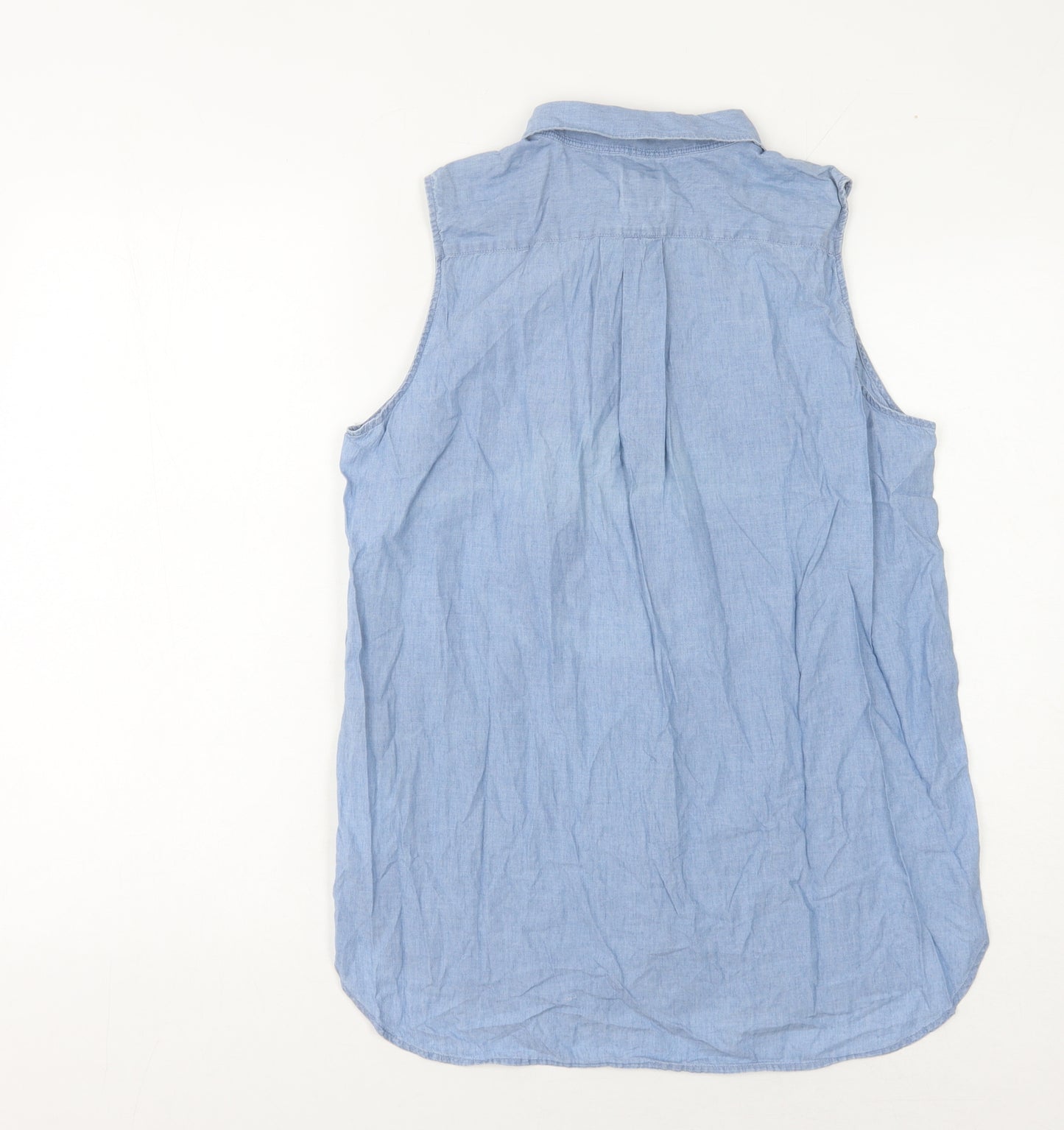 Gap Women Blue Sleeveless Chambray Button-Up Shirt M