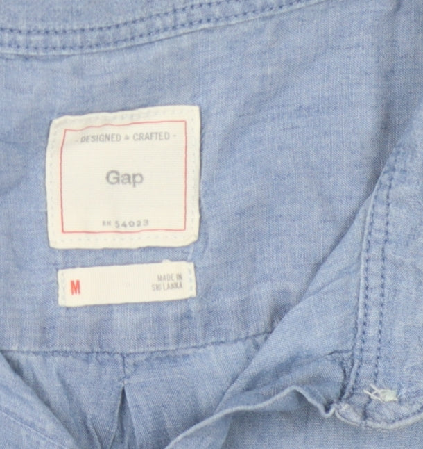 Gap Women Blue Sleeveless Chambray Button-Up Shirt M