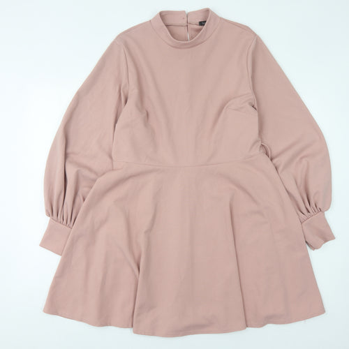Boohoo Women's Pink Size 14 Dress with Balloon Sleeves