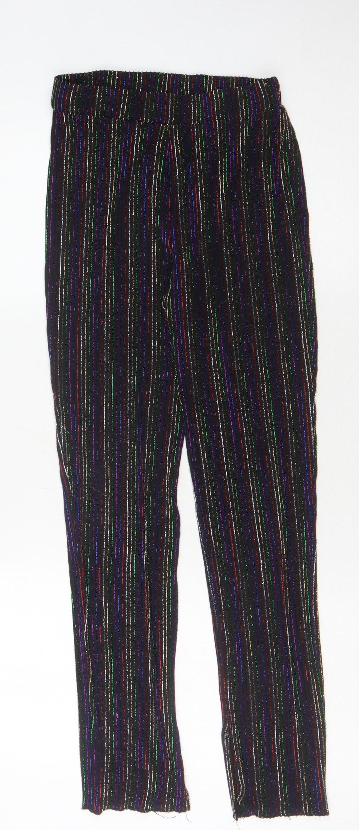 ZARA Women's Knit Striped Trousers M Black