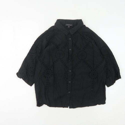 Topshop Women's Black Button-Up Shirt, Size 8, Cotton