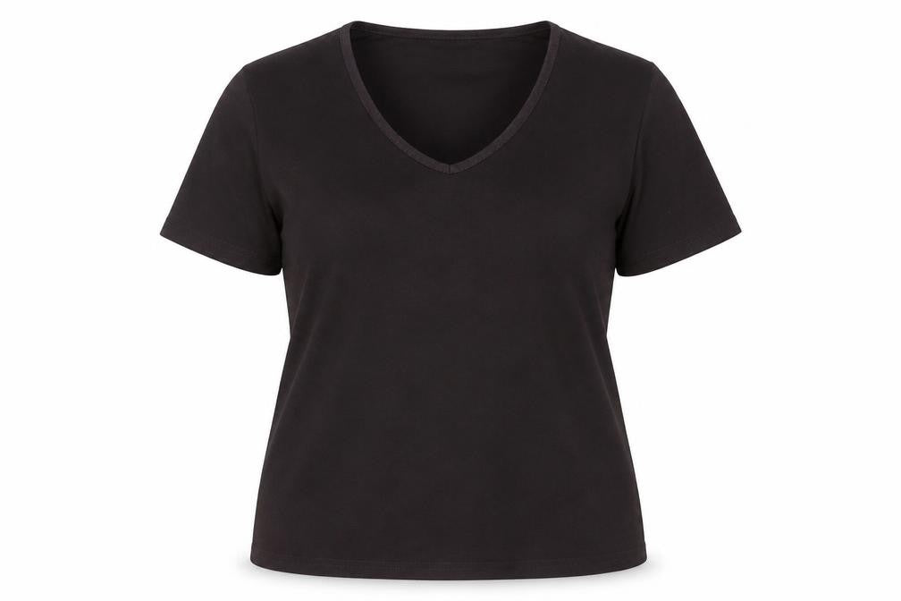 Front view of Berkertex Women's Brown V-Neck T-Shirt, size 18