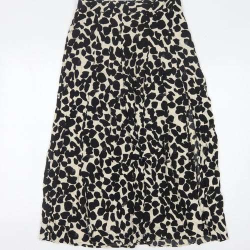 H&M Women's Black Beige Animal Print Midi Skirt, Size 12
