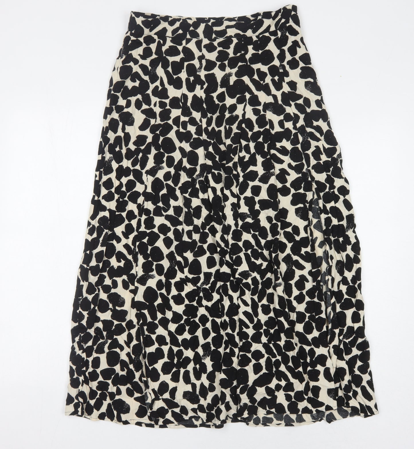 H&M Women's Black Beige Animal Print Midi Skirt, Size 12