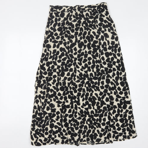 H&M Women's Black Beige Animal Print Midi Skirt, Size 12