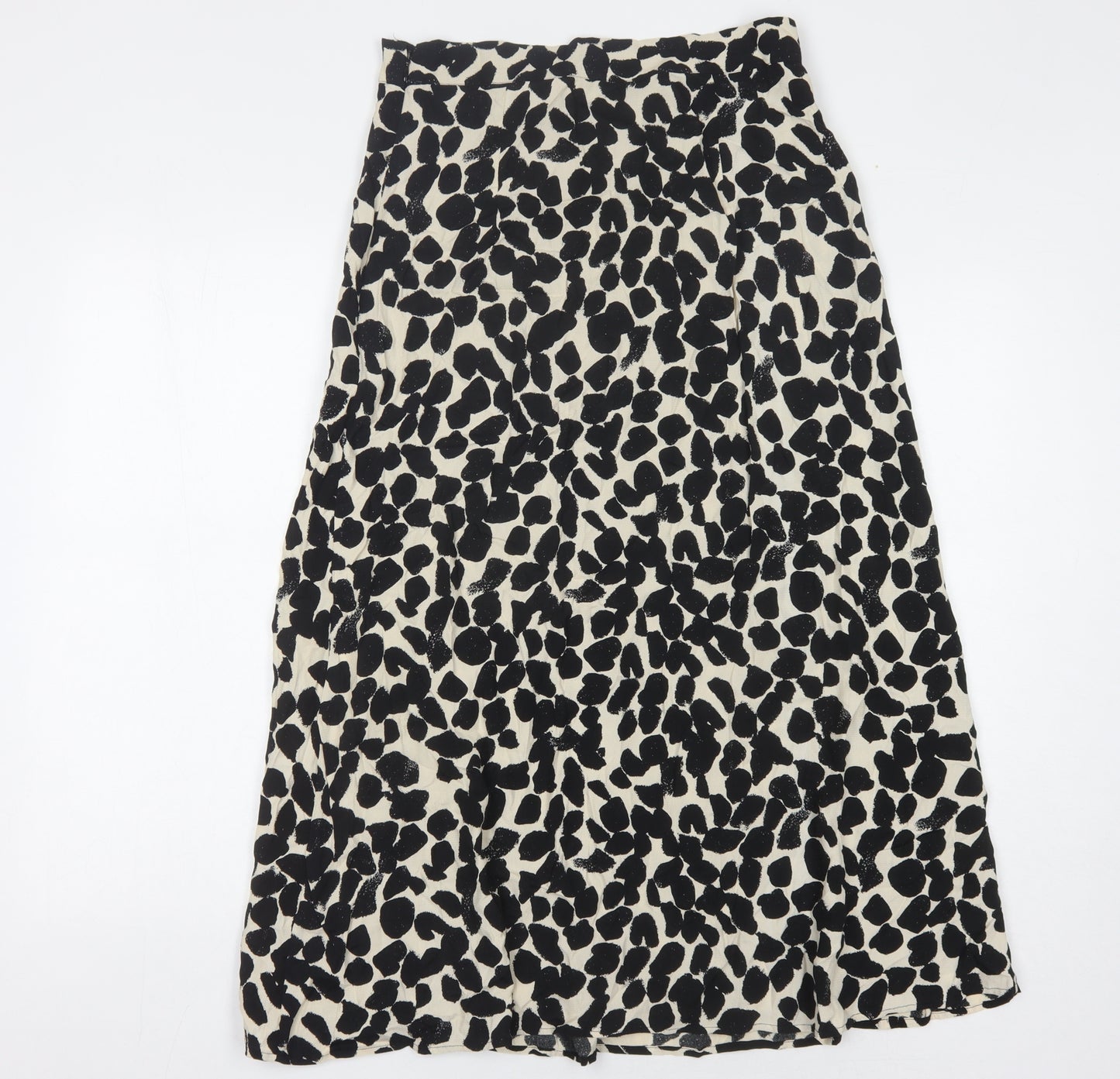 H&M Women's Black Beige Animal Print Midi Skirt, Size 12