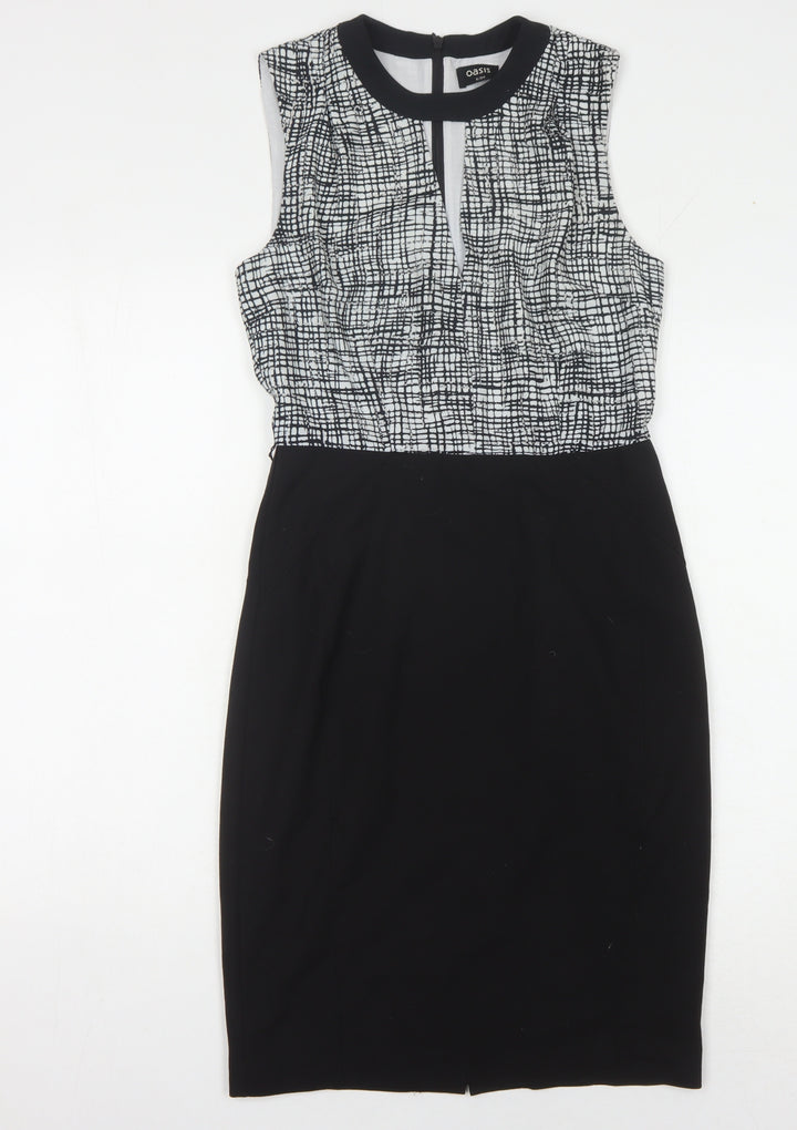 Oasis Women's Black Geometric Shift Dress, Size 8, Sleek & Stylish