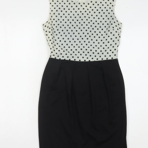 Oasis Women's Black & Ivory Polka Dot Dress, Size 8