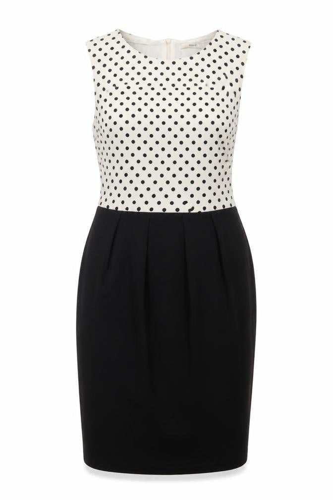 Front view of Oasis Women's Black & Ivory Polka Dot Dress, size 8