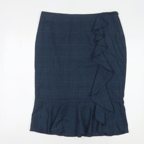 Marks and Spencer Women's Blue Check Pencil Skirt Size 16
