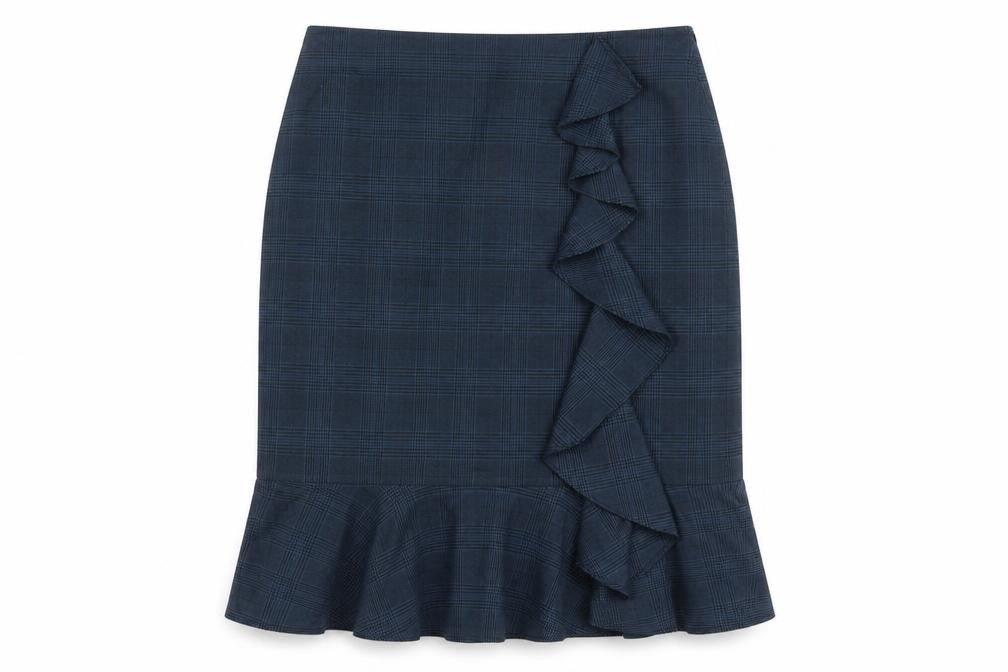 Front view of Marks & Spencer Women's Blue Check Pencil Skirt, size 16