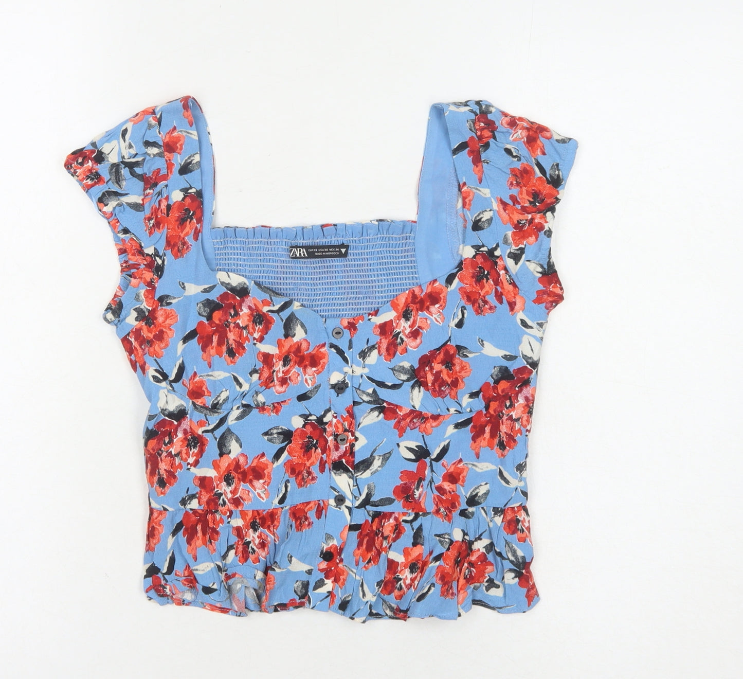 Zara Women's Blue Floral Cropped Blouse XS