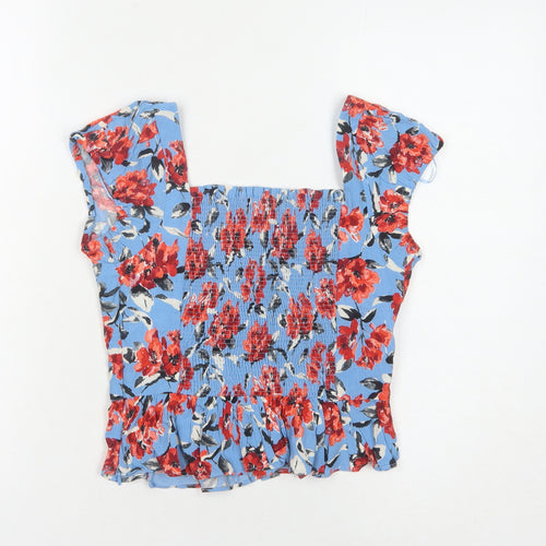 Zara Women's Blue Floral Cropped Blouse XS