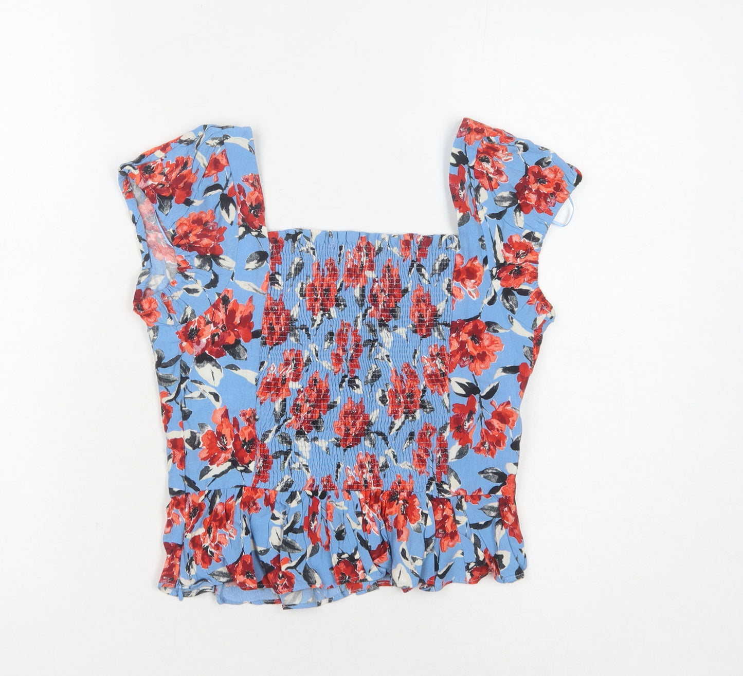 Zara Women's Blue Floral Cropped Blouse XS