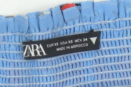 Zara Women's Blue Floral Cropped Blouse XS