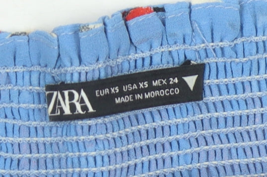 Zara Women's Blue Floral Cropped Blouse XS