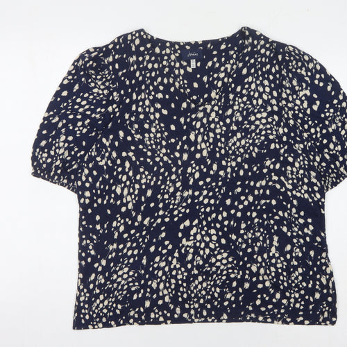 Joules Women's Blue Animal Print Puff Sleeve Top