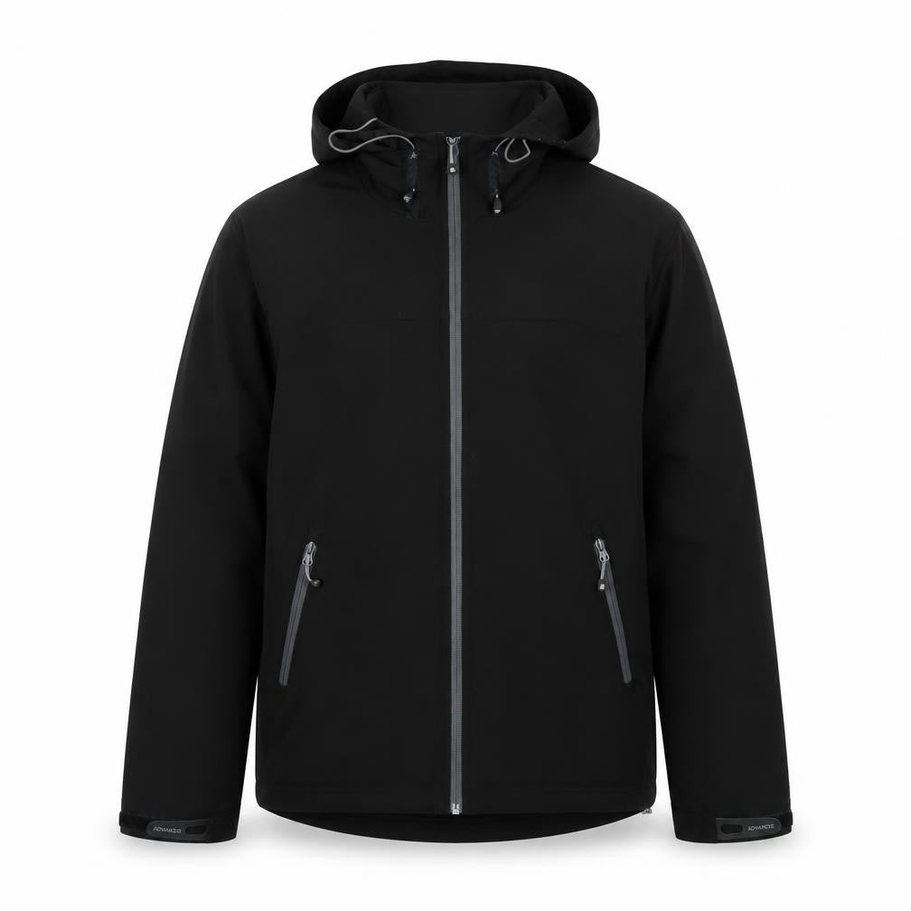 Front view of Acode Men's Black Basic Jacket L Hooded Zipped Pockets