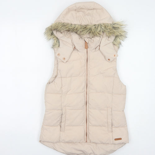L.O.G.G. Girls Beige Puffer Jacket with Fur Hood, Size 11 Years