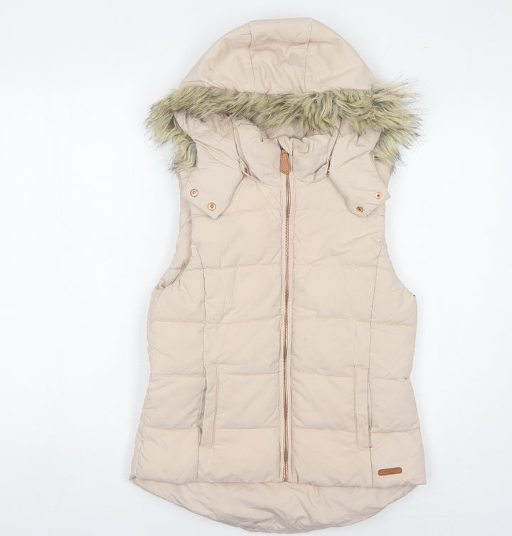 L.O.G.G. Girls Beige Puffer Jacket with Fur Hood, Size 11 Years
