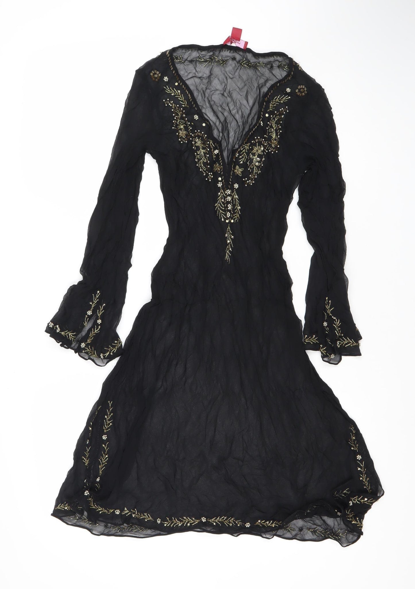 Monsoon Women's Black Dress Size 10 with Embroidered Details