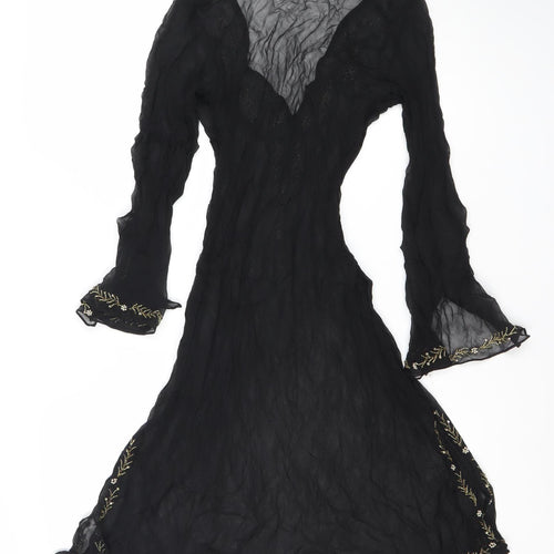 Monsoon Women's Black Dress Size 10 with Embroidered Details