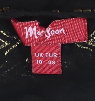 Monsoon Women's Black Dress Size 10 with Embroidered Details