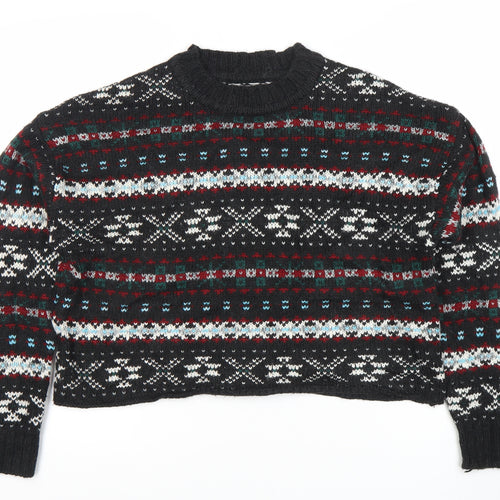 PULL&BEAR Women's Black Fair Isle Jumper Size 8