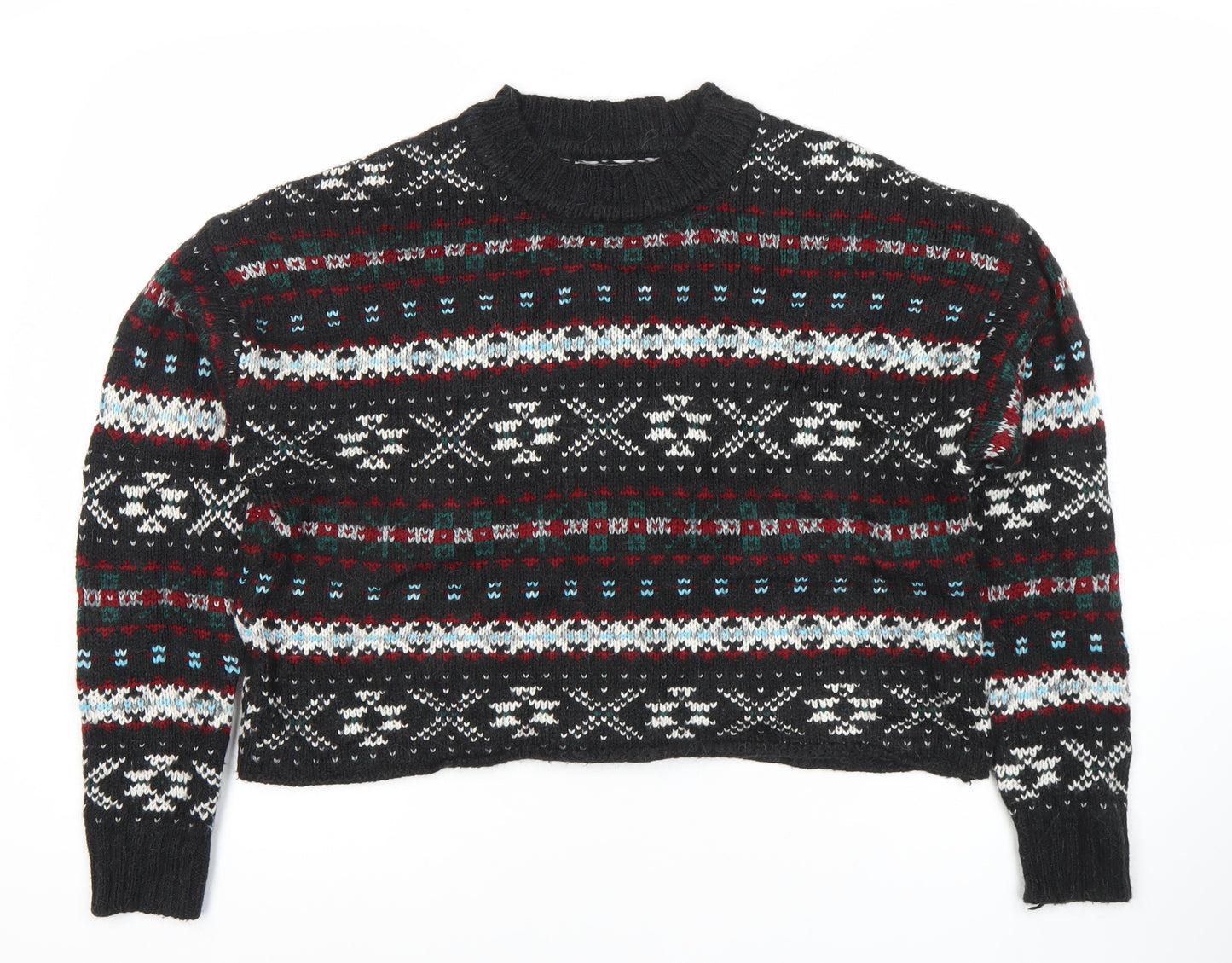 PULL&BEAR Women's Black Fair Isle Jumper Size 8