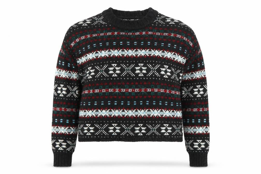 Pull&Bear Women's Black Fair Isle Jumper Size 8