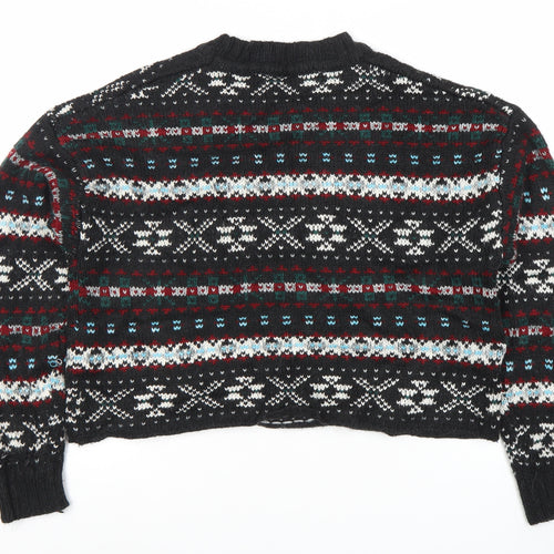 PULL&BEAR Women's Black Fair Isle Jumper Size 8