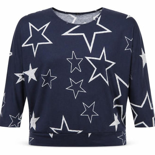 Izabel London Women's Blue Star Dolman Sleeve Top XL