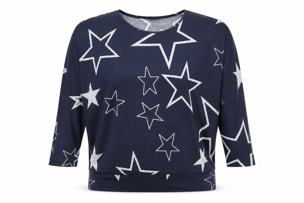 Izabel London Women's Blue Star Dolman Sleeve Top XL
