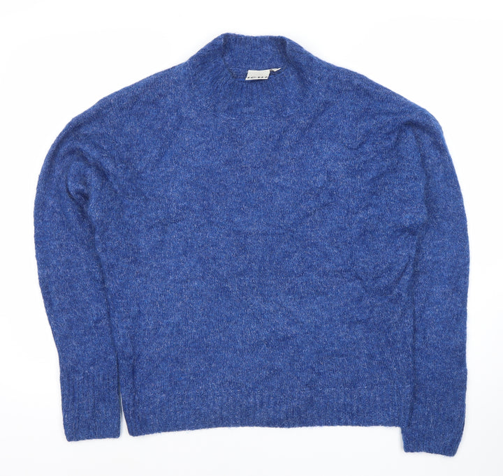 ICHI Women's Blue Mock Neck Pullover Jumper Size M