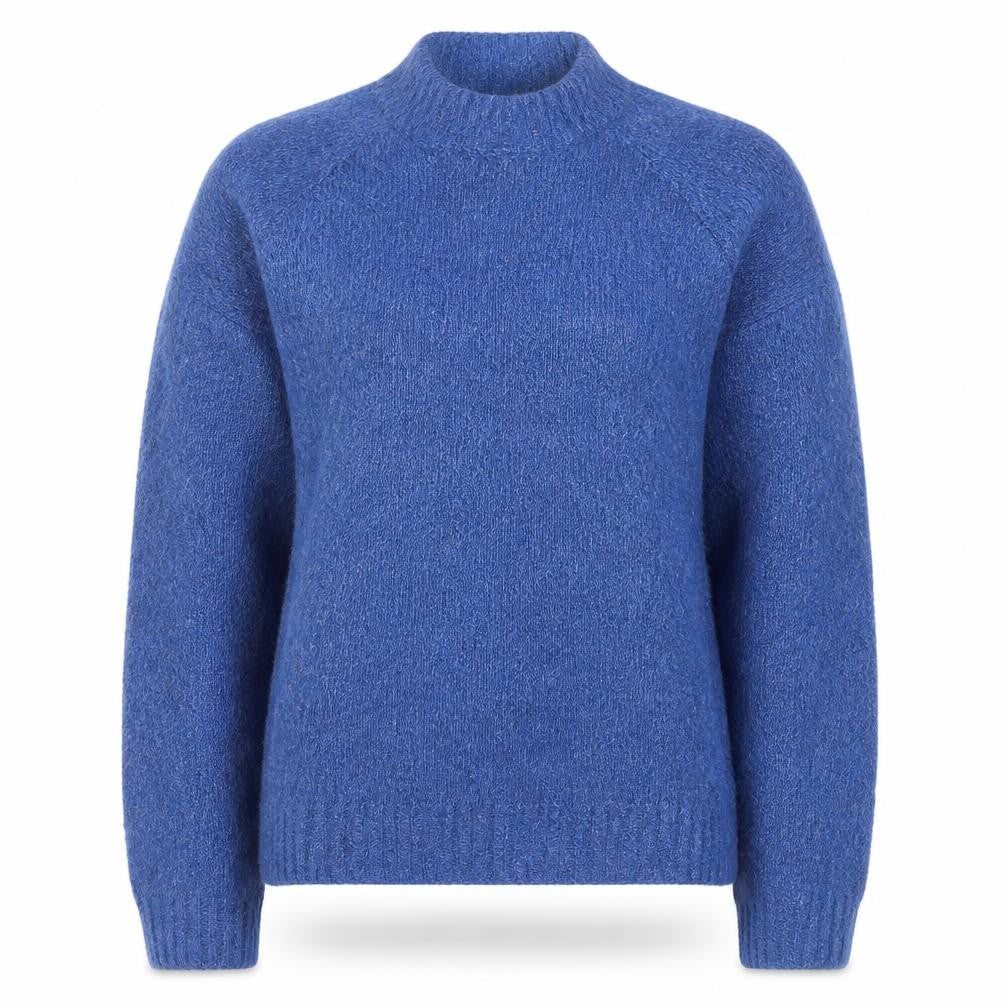 Front view of ICHI Women's Blue Mock Neck jumper, size M