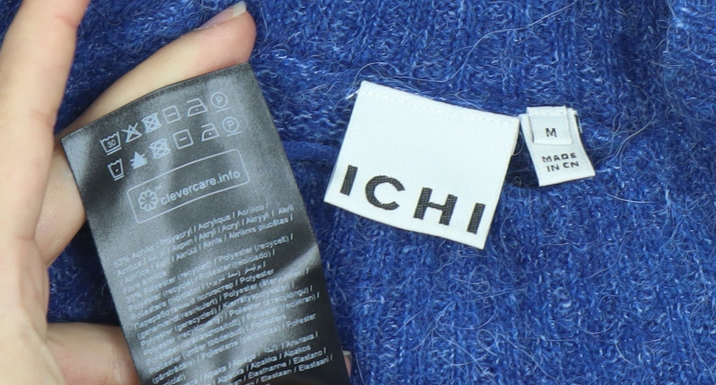 ICHI Women's Blue Mock Neck Pullover Jumper Size M