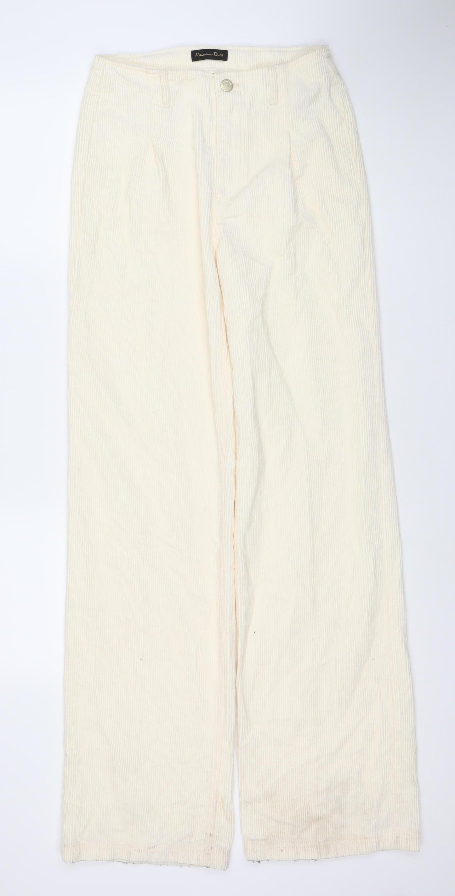 Massimo Dutti Women's Ivory Corduroy Trousers Size 8