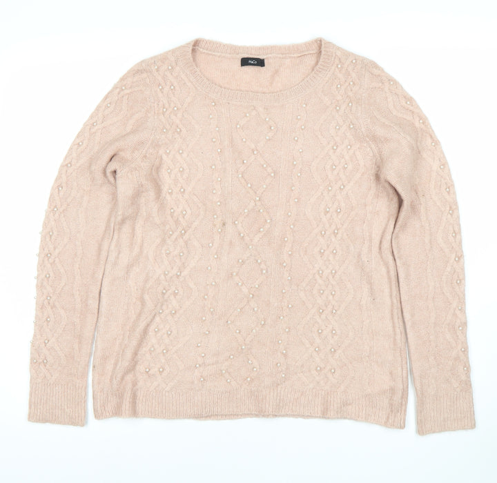 M&Co Women’s Pink Cable-Knit Pullover Jumper, Size 12