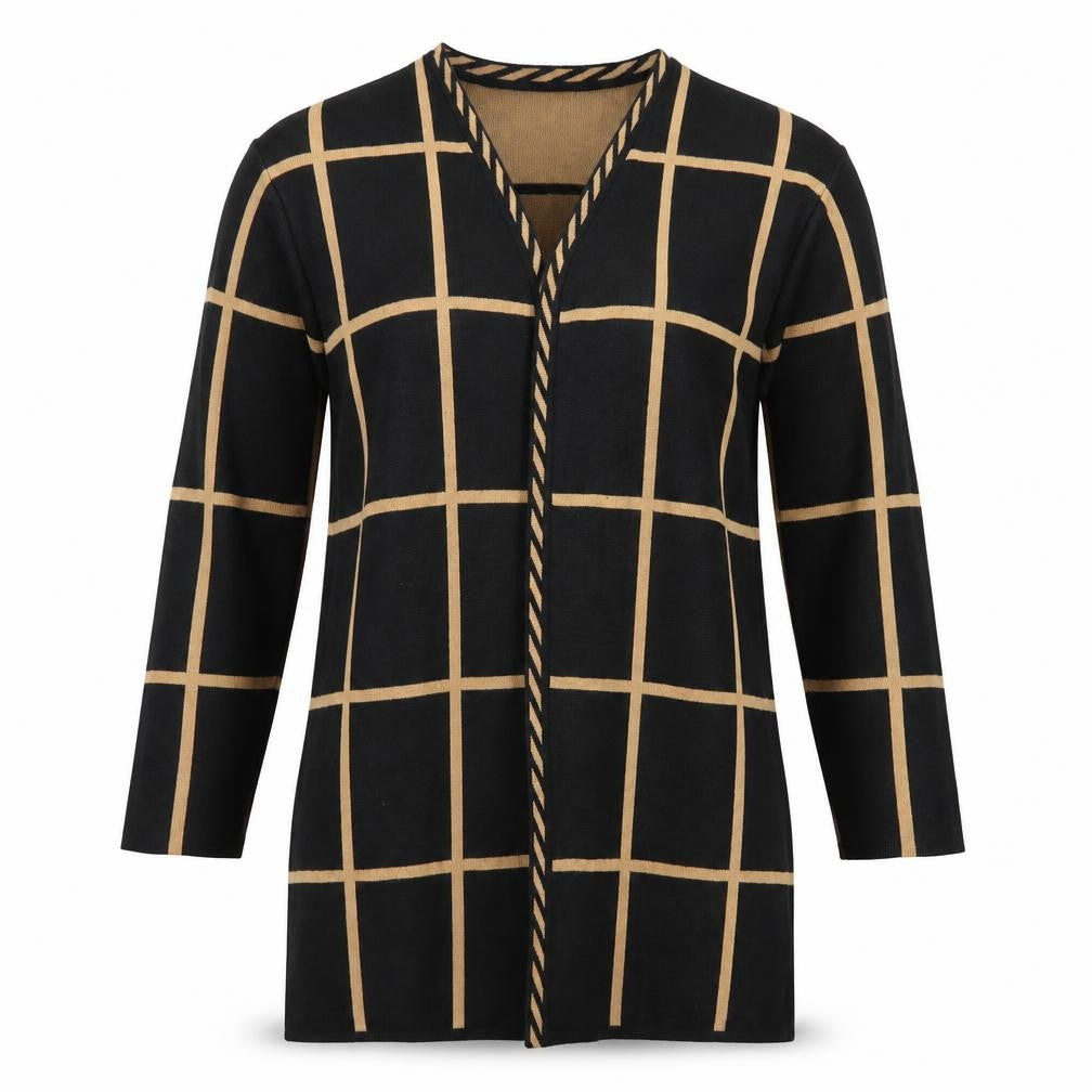 Front view of Alexon Women's Black Check Cardigan Medium