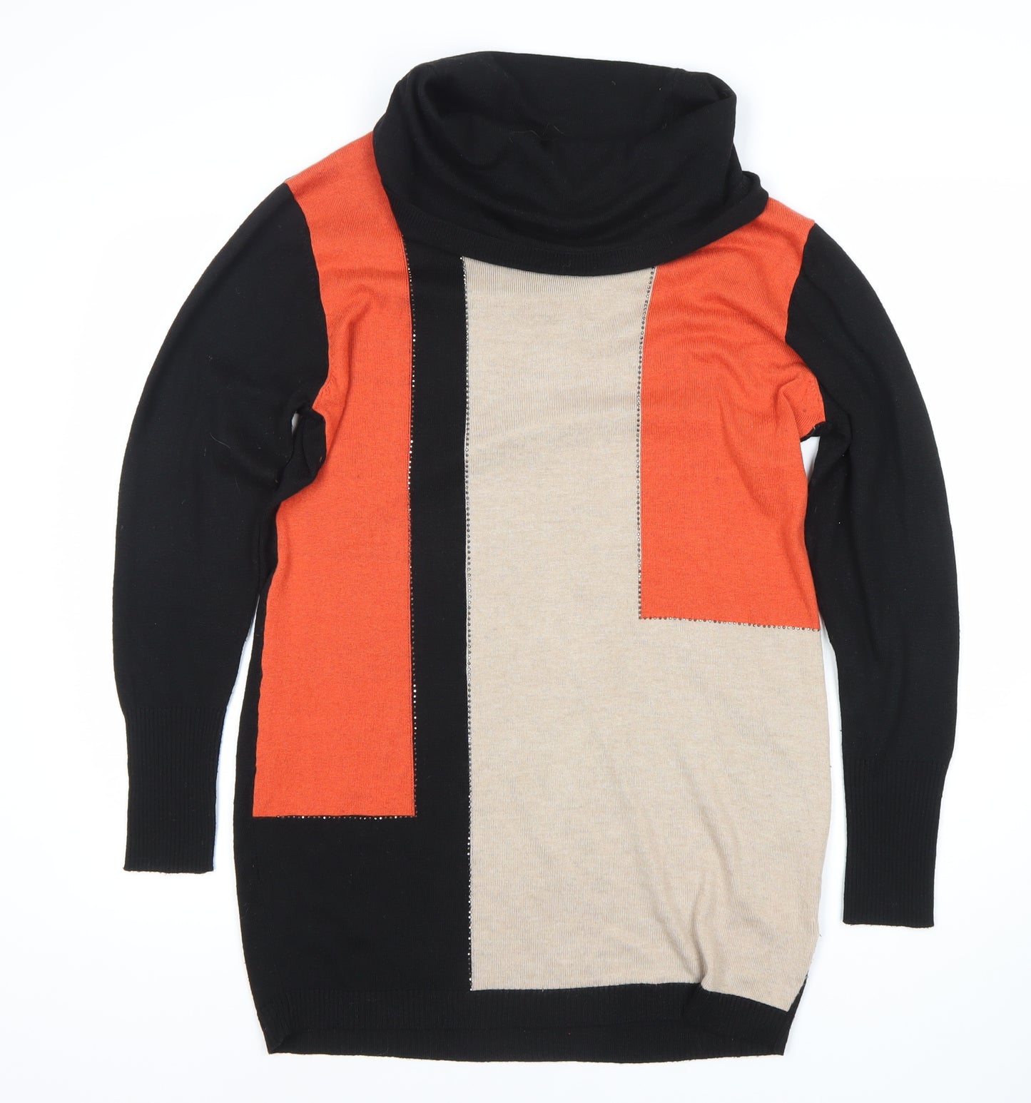 Roman Women's Tunic Jumper, Black/Beige/Orange, Size 12