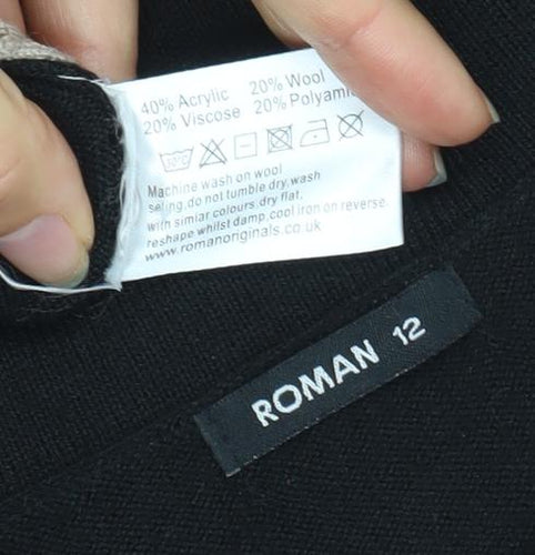 Roman Women's Tunic Jumper, Black/Beige/Orange, Size 12