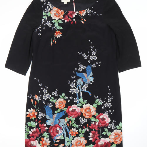 Monsoon Women's Black Silk Floral Shift Dress Size 12