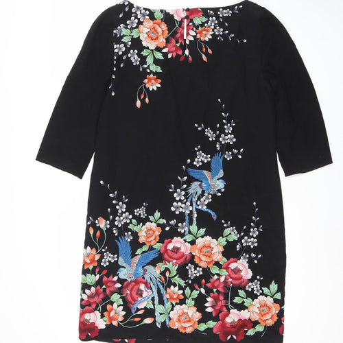 Monsoon Women's Black Silk Floral Shift Dress Size 12